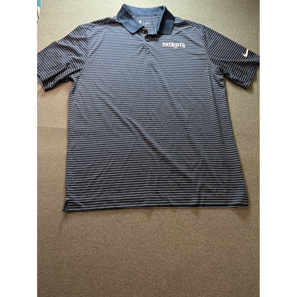 Nike New England Patriots NFL Dri-FIT Polo Shirt Mens Large Navy Blue Striped